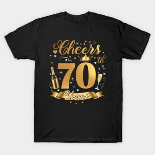 Cheers To 70 Years Old Happy 70th Birthday Queen Champagne T-Shirt